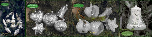 Christmas tree decorations made of glass Color example white & silver