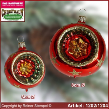 Christmas tree ornaments glass balls Christmas balls with reflex Bergweihnacht Rot glass from Lauscha Thüringen.