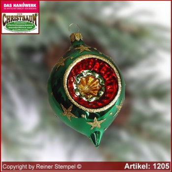 Christmas tree ornaments made of glass olives with reflex Bergweihnacht Grün glass from Lauscha Thüringen.
