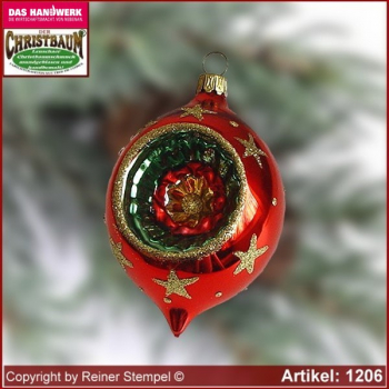 Christmas tree ornaments made of glass olives with reflex Bergweihnacht Rot glass from Lauscha Thüringen.