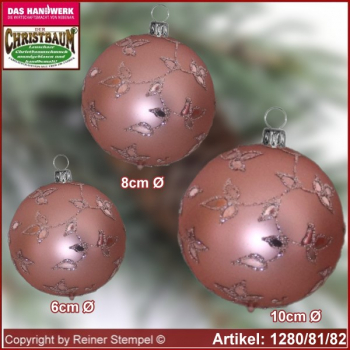 Christmas tree ornaments glass balls set 12-pc. Charme with leaf decor