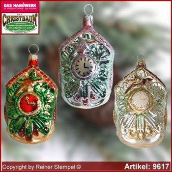 Christbaumschmuck, Kuckucksuhr Baumschmuck aus Lauscha Glasfigur, Glasform Sammlerstücke Glas aus Lauscha Thüringen.