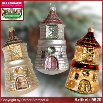 Christbaumschmuck, Windmühle Baumschmuck aus Lauscha Glasfigur, Glasform Sammlerstücke Glas aus Lauscha Thüringen.
