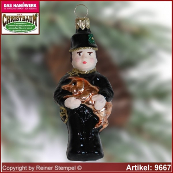 Christbaumschmuck, Schornsteinfeger mit Glücksschwein, Baumschmuck aus Lauscha Glasfigur, Glasform Sammlerstücke Glas aus Lauscha Thüringen.
