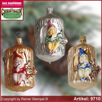 Christbaumschmuck Zwerg im Baumstamm, Baumschmuck aus Lauscha Glasfigur, Glasform Sammlerstücke Glas aus Lauscha Thüringen.
