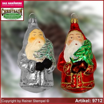 Christbaumschmuck Weihnachtsmann mit Baum, Baumschmuck aus Lauscha Glasfigur, Glasform Sammlerstücke Glas aus Lauscha Thüringen.