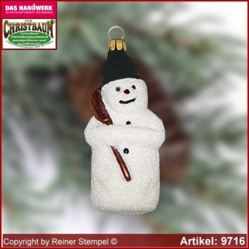 Christbaumschmuck, Schneemann, Baumschmuck aus Lauscha Glasfigur, Glasform Sammlerstücke Glas aus Lauscha Thüringen.