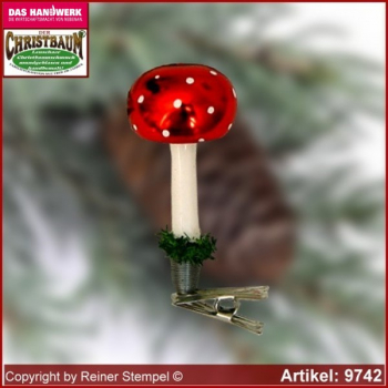 Christbaumschmuck, Fliegenpilz, Baumschmuck aus Lauscha Glasfigur, Glasform Sammlerstücke Glas aus Lauscha Thüringen.