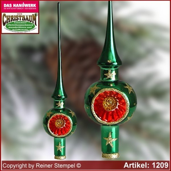 Christmas tree ornaments glass tree top with Reflex Bergweihnacht Grün glass from Lauscha Thüringen.