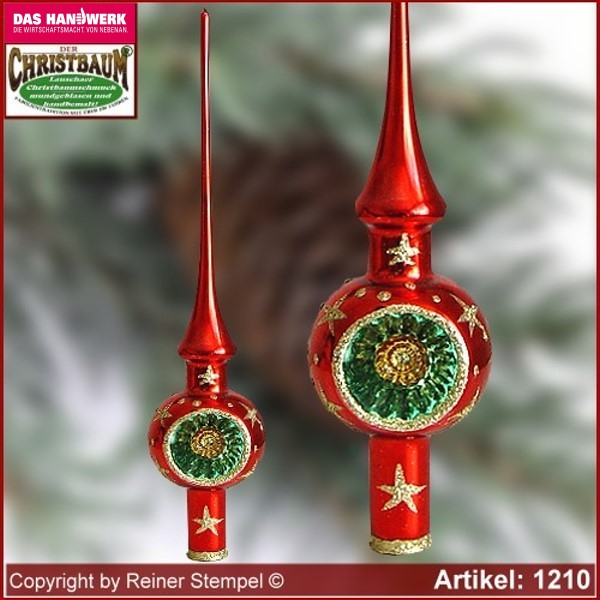 Christmas tree ornaments glass tree top with Reflex Bergweihnacht Rot glass from Lauscha Thüringen.