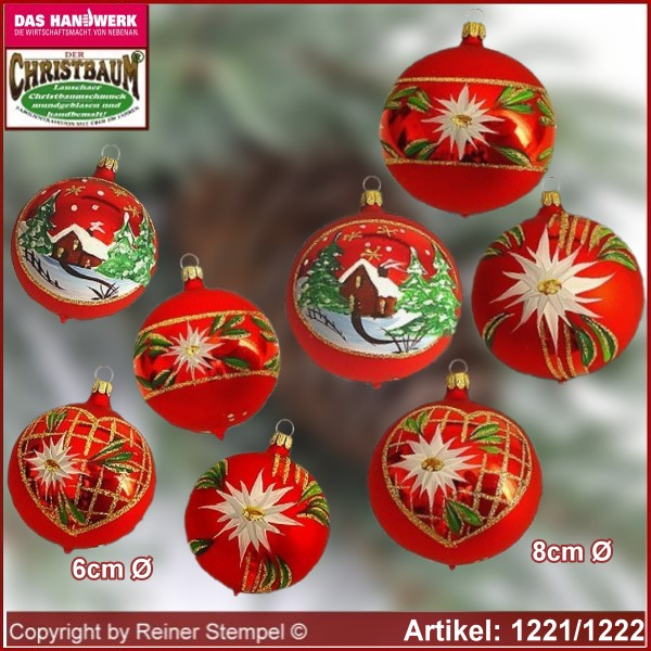 Christmas tree ornaments glass balls Christmas balls 4- fold sorted Landhaus Rot glass from Lauscha Thüringen.