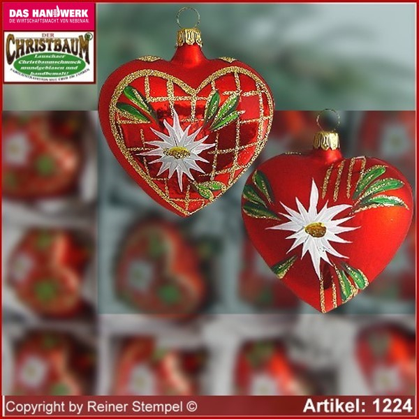 Christmas tree ornaments made of glass heart 2- fold sorted Landhaus Rot glass from Lauscha Thüringen.