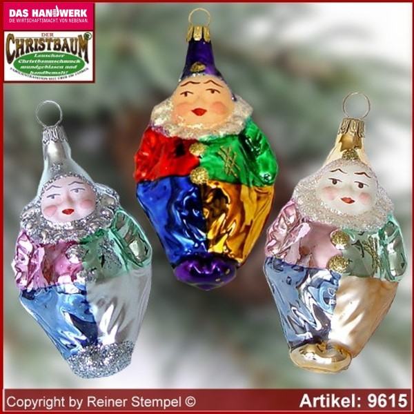 Christbaumschmuck Clown Baumschmuck aus Lauscha Glasfigur, Glasform Sammlerstücke Glas aus Lauscha Thüringen.