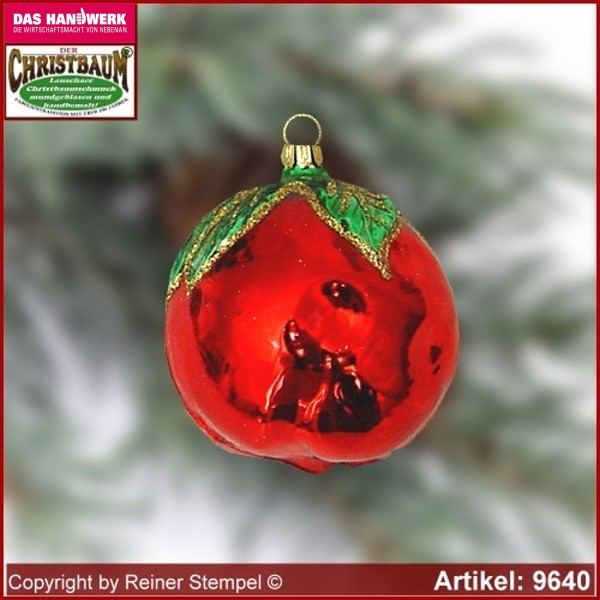 Christbaumschmuck, Apfel Baumschmuck aus Lauscha Glasfigur, Glasform Sammlerstücke Glas aus Lauscha Thüringen.