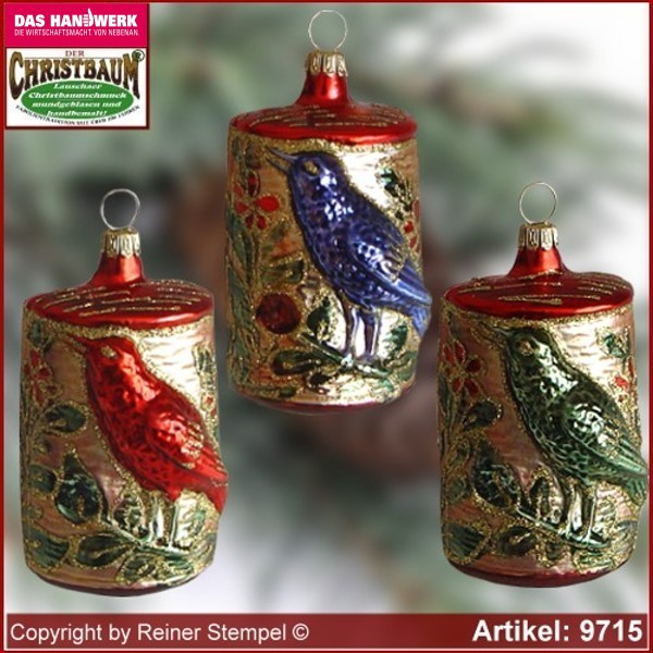 Christmas tree ornaments bird in the tree trunk glass figure glass shape Collectible glass from Lauscha Thüringen.