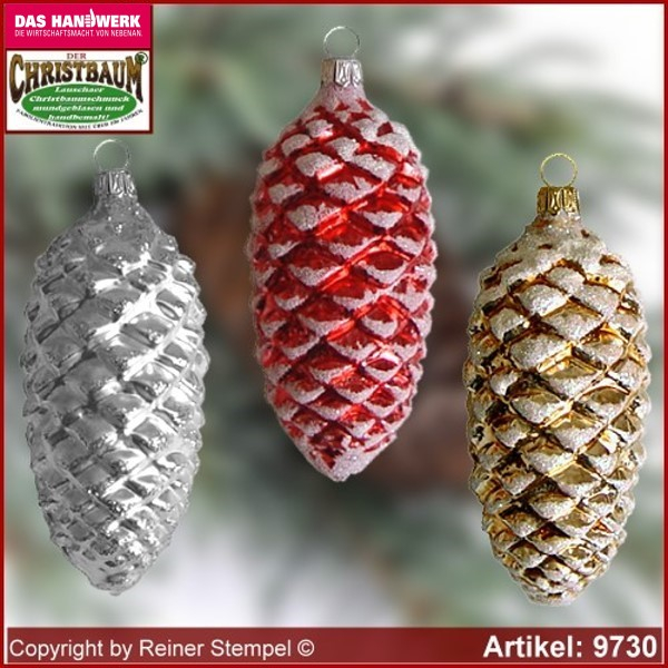 Christbaumschmuck, Tannenzapfen, Baumschmuck aus Lauscha Glasfigur, Glasform Sammlerstücke Glas aus Lauscha Thüringen.