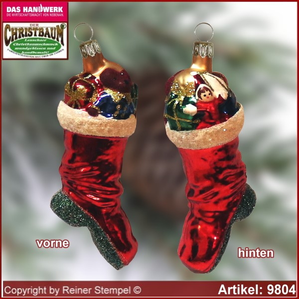 Christbaumschmuck Stiefel mit Geschenken Glasform Sammlerstücke